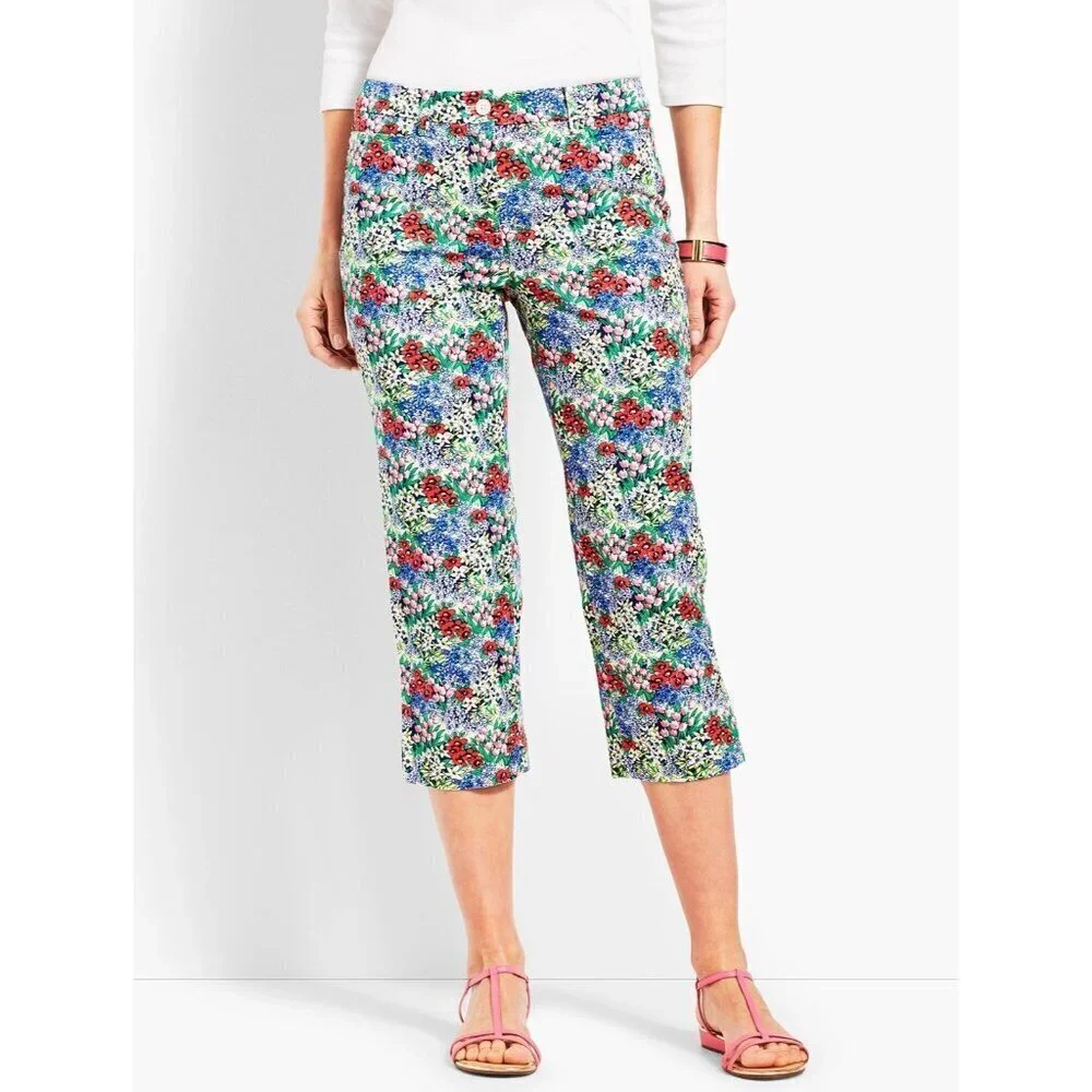 Talbots Perfect Skimmer Cottage Floral Cropped Pants Size 2